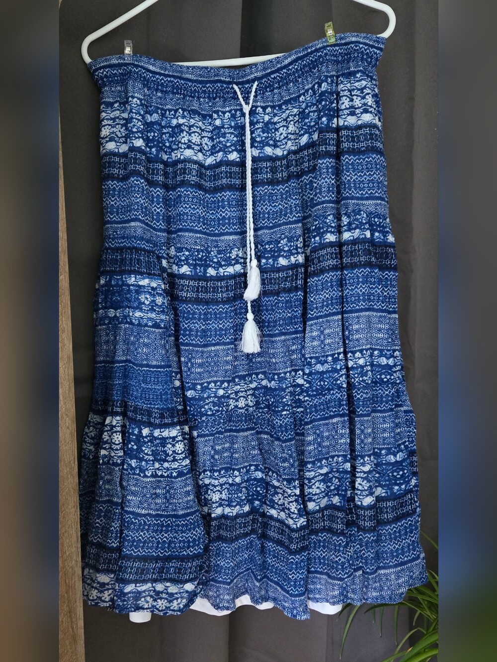 Laura Scott Blue Patterned Maxi Skirt with White Tassel